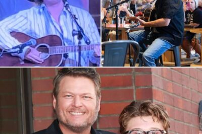 Blake Shelton’s teenage stepson steals the spotlight with surprise performance of Zach Bryan’s ‘Oklahoma Smokeshow’ — dressed in a cowboy hat and boots, he strums his guitar on a stool while Shelton watches on with quiet pride and a smile fans won’t forget