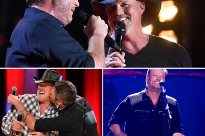 Blake Shelton has never been shy about showing his admiration—and playful affection—for fellow country star Trace Adkins. During a stop on the Friends & Heroes tour, Shelton took things to the next level, planting an unexpected smooch on Adkins in front of a roaring crowd. Adkins, ever the tough guy, hilariously protested, shouting, “Don’t kiss me no more!” as the audience erupted in laughter. Their longtime friendship and onstage antics continue to entertain fans, proving that their bond is as strong as ever—whether Adkins likes it or not!
