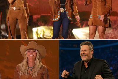 Lainey Wilson, Miranda Lambert, and Reba McEntire took to the stage at the 2025 ACM Awards to deliver an unexpected performance — a brand new song called “Trailblazer,” an anthem that celebrates the strength and journey of women in country music. The lyrics were powerful yet emotional, a testament to perseverance and unwavering desire. But the most moving moment came from the stands: Miranda’s ex-husband Blake Shelton, who sat quietly watching with a look of pride in his eyes. In that moment, respect overcame old wounds, and the love of music brought people together.